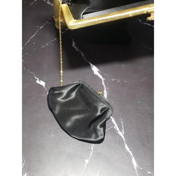 Delicate GOLD Satin Handbag Harry Levine USA Crystal Clasp Clutch w/ Coin Purse - Picture 7 of 10